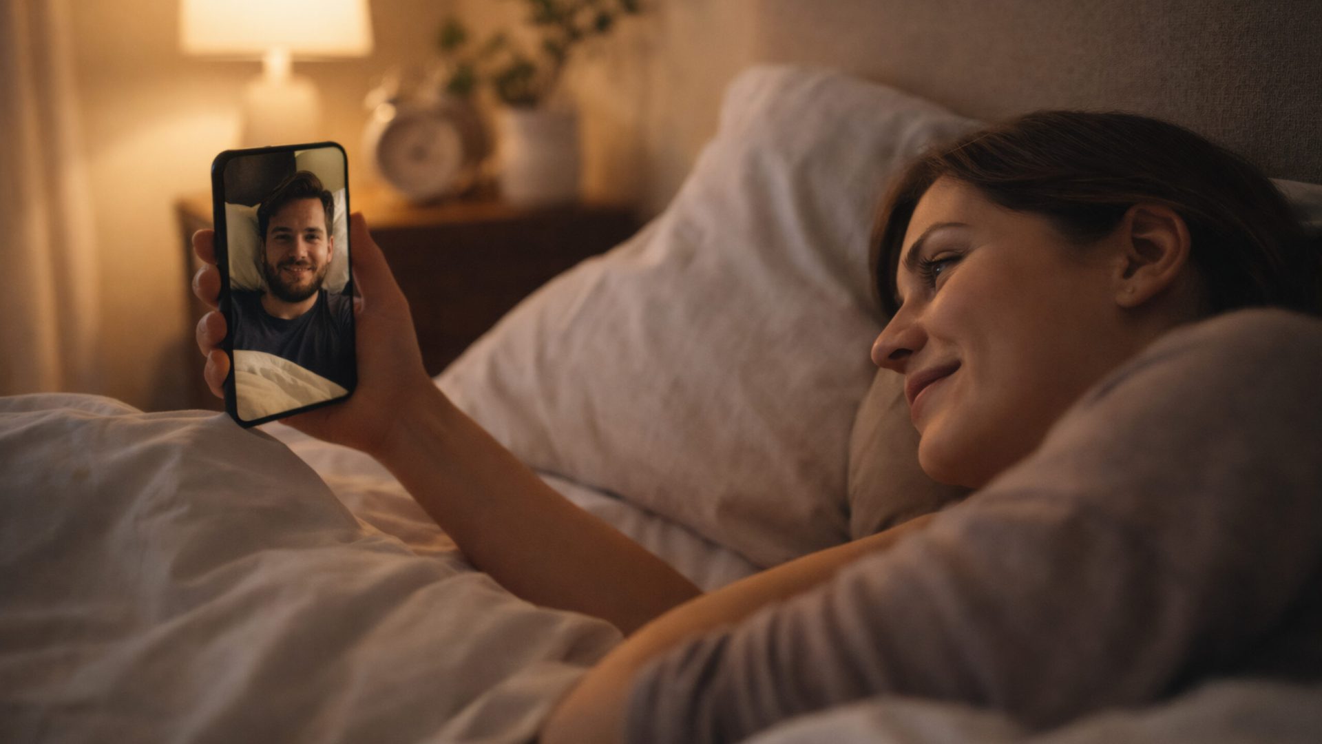 Long distance relationship video call between couple