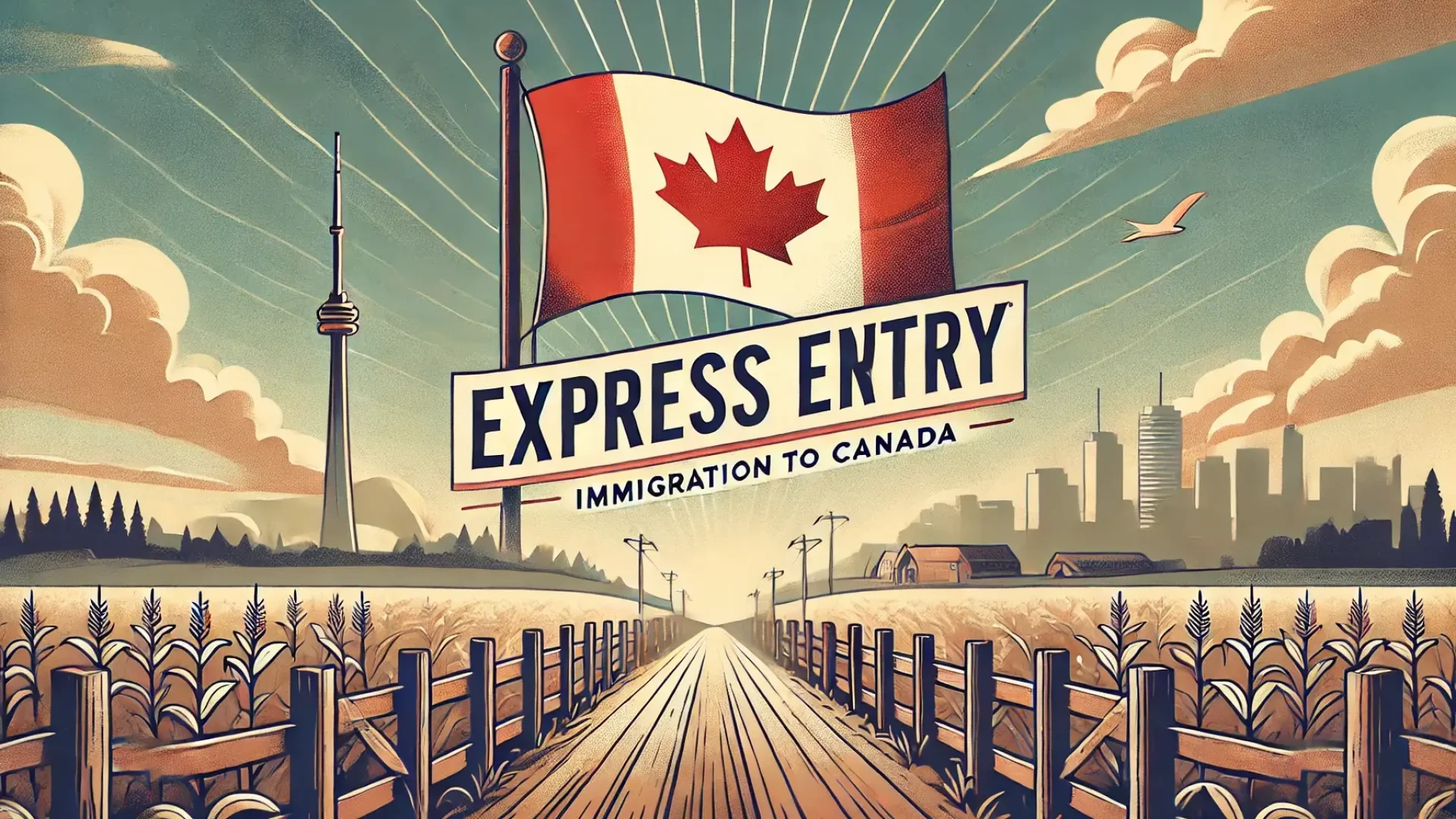 DALL·E 2024 11 13 09.41.49 A horizontal banner image for a blog post about the Express Entry program for immigration to Canada. The banner should evoke a sense of opportunity an